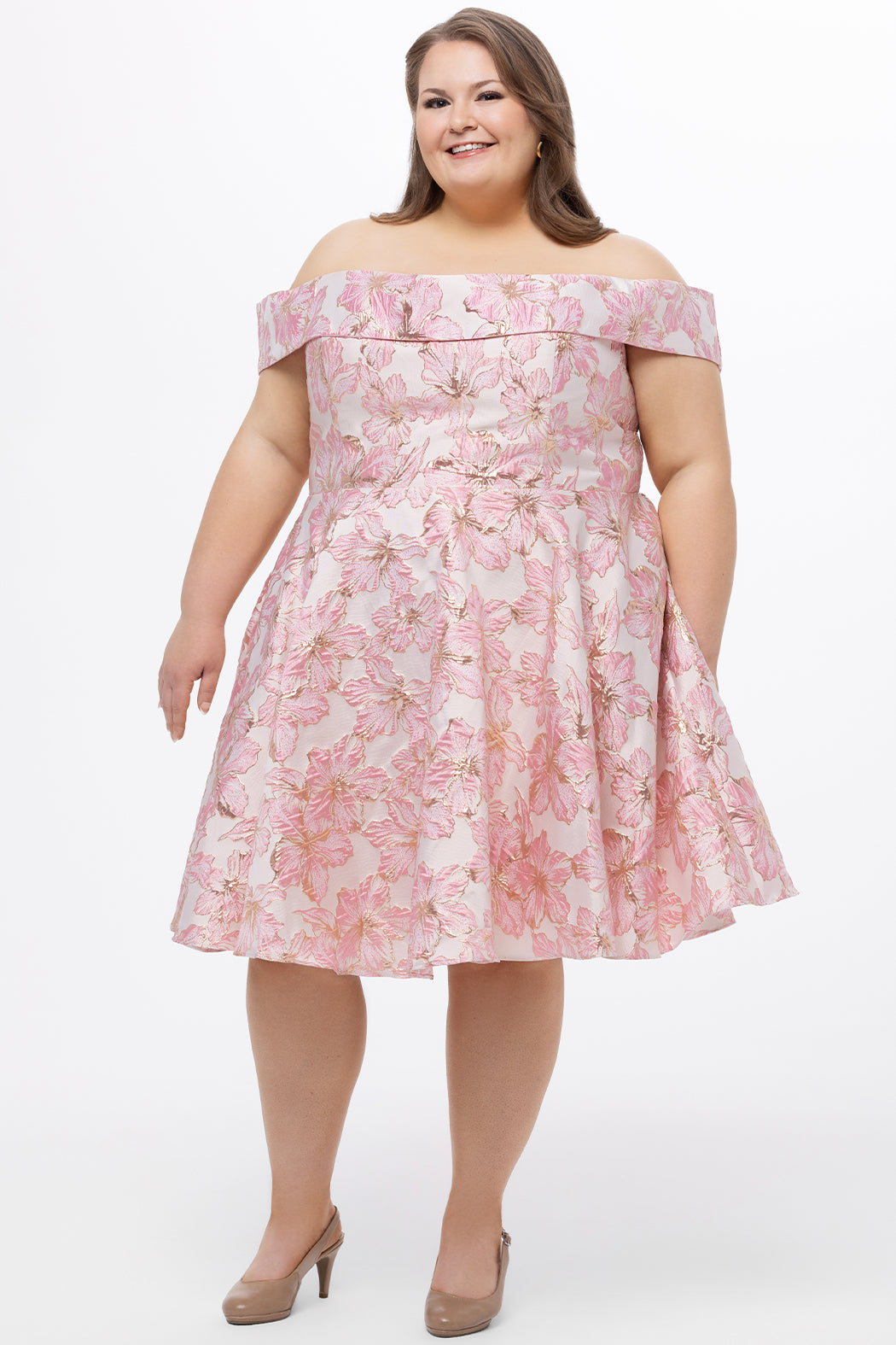 Pink Plus Size Brocade Cocktail Dress