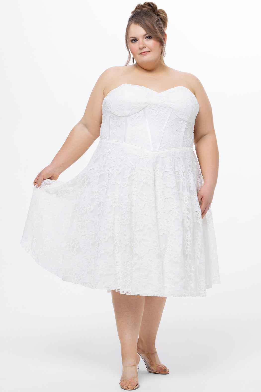 Plus Size White Tea-Length Lace Dress