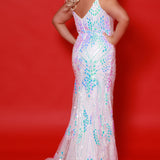 Style JK2517 available in scarlet red, plum purple and unicorn white with AB accent.  Plus size sexy fitted slim gown with mirror sequins detachable puff sleeves.