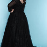 Sydney's Bridal by Sydney's Closet a line bridal gown with vneckline and illusion long sleeves center back zipper available in black SC5267