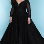 Sydney's Bridal by Sydney's Closet a line bridal gown with vneckline and illusion long sleeves center back zipper available in black SC5267