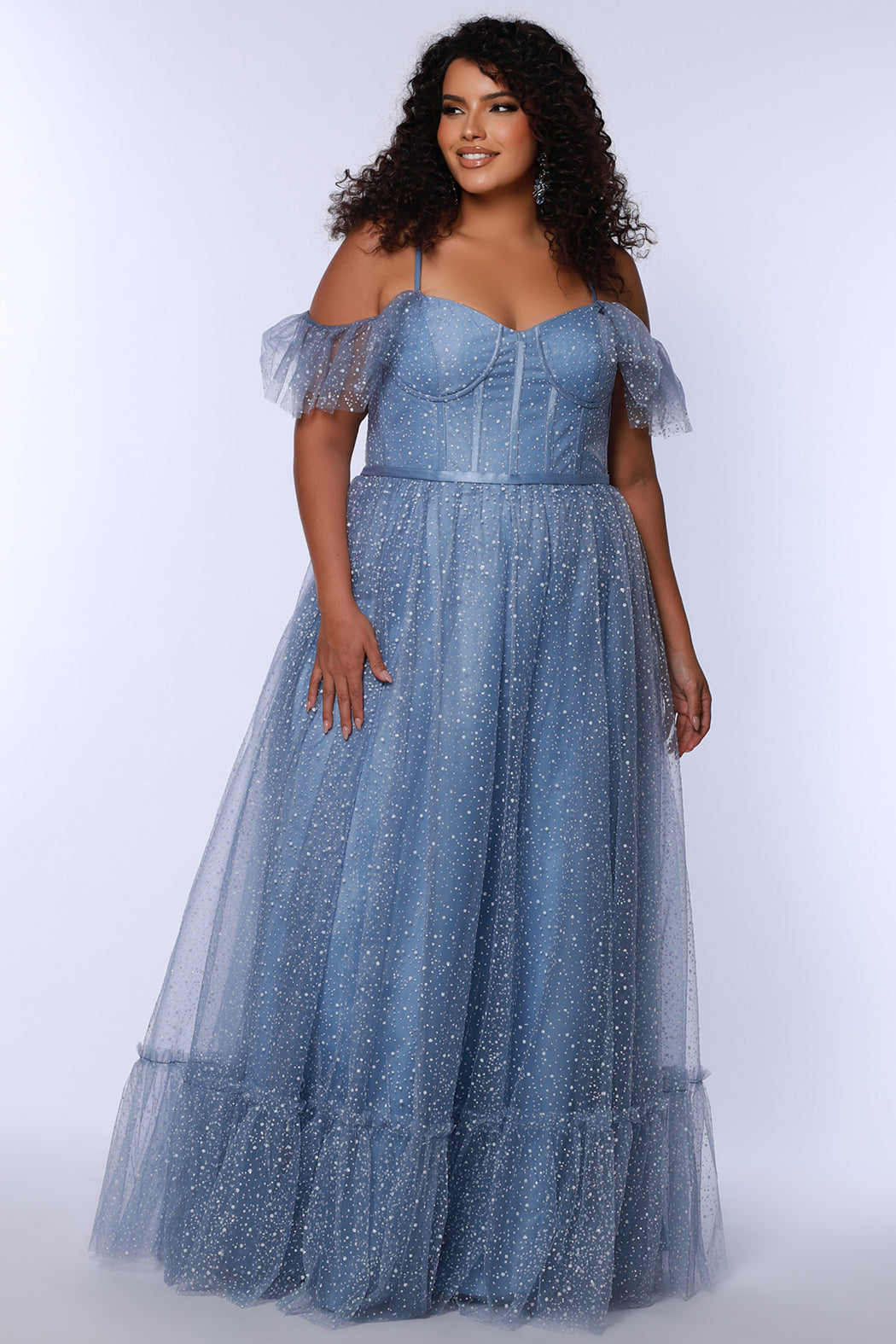 Sydney's Closet Women's V-Neckline Flutter Sleeve Slim A-line Gown Sydney's Closet Women's V-Neckline Flutter Sleeve Slim A-line Gown