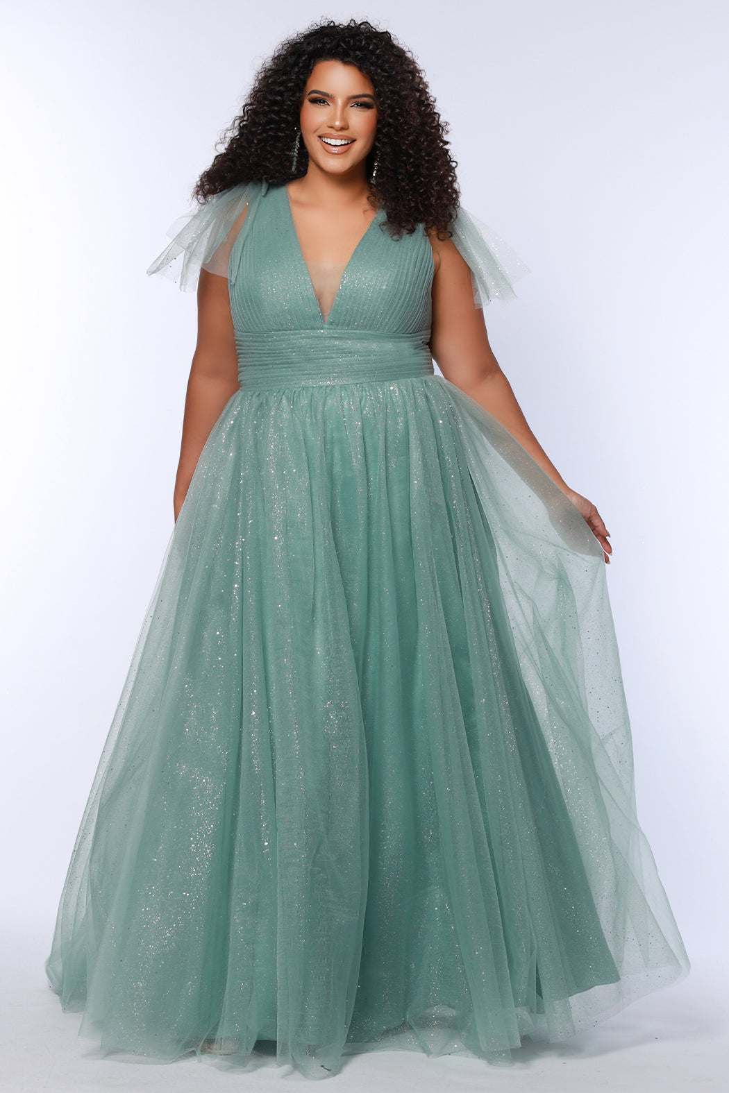 Sugar Cookie Sage Green Sparkle Tulle Plus Size Prom Dress Sage / 20 Sugar Cookie Sage Green Sparkle Tulle Plus Size Prom Dress Sage / 20