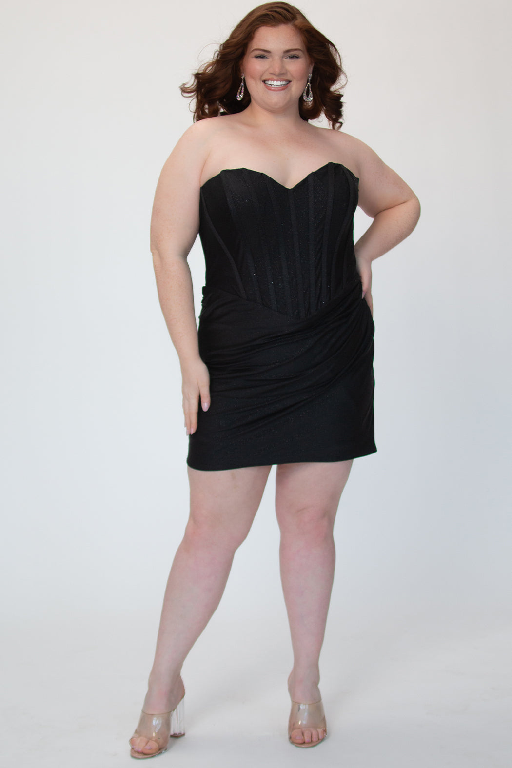 Plus Size Black Sparkle Corset Party Dress