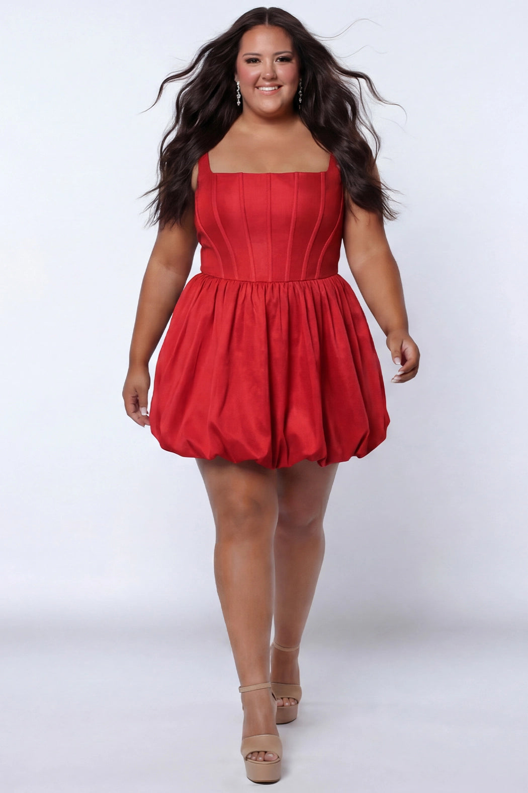 Plus Size Red Bubble Hem Homecoming Dress 2026