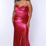 Sexy plus size fitted prom dress with double spaghetti straps, pleated bodice with optional bodice lining.  Exposed boning with hot fix stones on basque waistline.  Slim fitted skirt with ruching. High slit filled in with mesh and hot fix stones. Tease Prom style TE2516 avialable in berry, forest and navy.