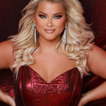 Tease Prom for Sydney's Closet style TE2539 available in ruby red or sapphire blue. Plus size ballgown with strapless sweetheart bodice, exposed boning, basque waist and full A-line skirt with pockets.