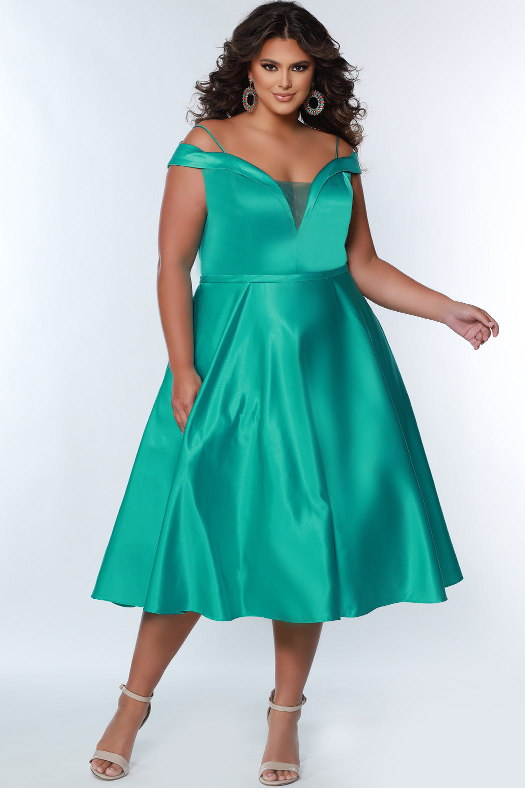 aqua plus size cocktail dress Abby Rose 3190 Size 22 Dolphin Blue Plus Size Cocktail Dress Corset Long Sleeve Homecoming Dress Formal Flared