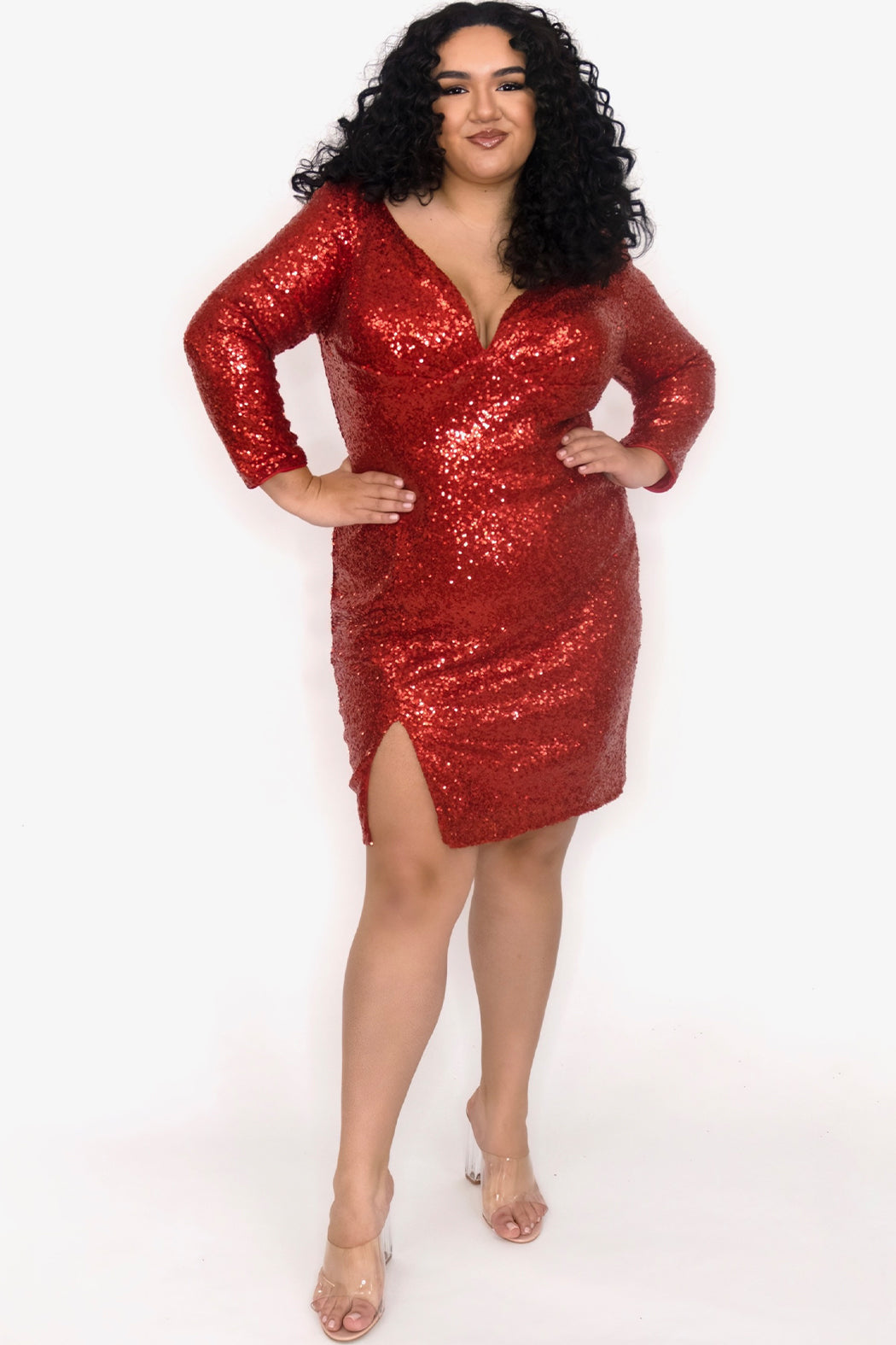 Ruby Red Plus Size Sequin Party Dress - Sale