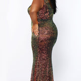 JK2109 Aurora Pageant Gown Johnathan Kayne for Sydney's Closet plus size pageant mermaid dress with zipper back with detachable scarves multi-color sequins available in Lava black Pearlescent white and Lilac