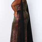 JK2109 Aurora Pageant Gown Johnathan Kayne for Sydney's Closet plus size pageant mermaid dress with zipper back with detachable scarves multi-color sequins available in Lava black Pearlescent white and Lilac