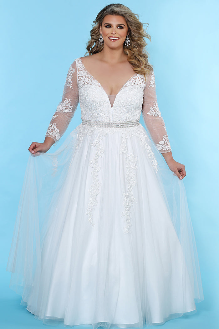 Broderskab Salg dækning Plus Size A-Line Floral Embroidered Lace Wedding Dress – Sydney's Closet
