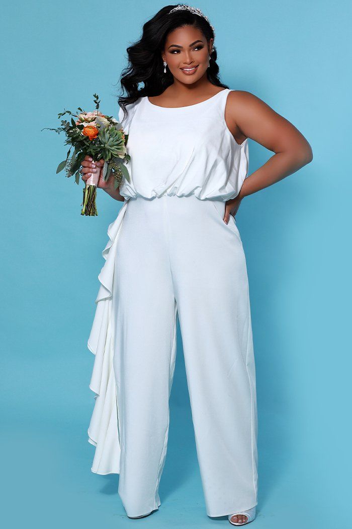 Plus-Size Wedding Ivory Jumpsuit for Bride Sydney's Closet SC5244