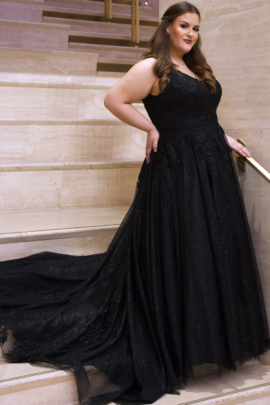 Hazel Black Lace and Sparkle Tulle Plus Size Wedding Dress Black / 16 Hazel Black Lace and Sparkle Tulle Plus Size Wedding Dress Black / 16