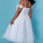 SC5263 Daisy Wedding Dress by Sydney's Closet, A line short wedding dress with tulle skirt and appliques on the bodice, straps and zipper back, available in ivory