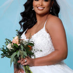 SC5263 Daisy Wedding Dress by Sydney's Closet, A line short wedding dress with tulle skirt and appliques on the bodice, straps and zipper back, available in ivory