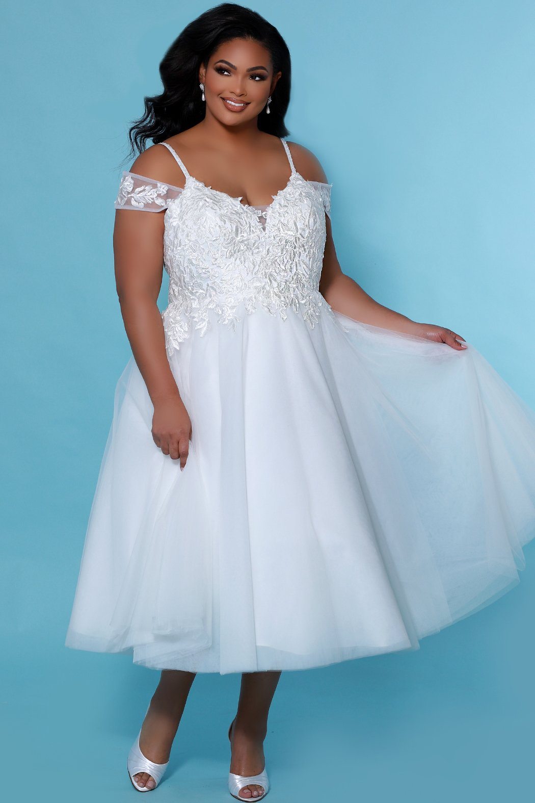 Tea Length Short Blue Wedding Dress Daisy Plus Size Tea-Length