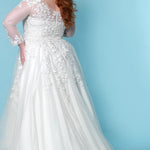 Sydney's Bridal by Sydney's Closet a line bridal gown with vneckline and illusion long sleeves center back zipper available in ivory SC5267