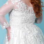 Sydney's Bridal by Sydney's Closet a line bridal gown with vneckline and illusion long sleeves center back zipper available in ivory SC5267