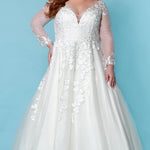 Sydney's Bridal by Sydney's Closet a line bridal gown with vneckline and illusion long sleeves center back zipper available in ivory SC5267