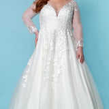 Sydney's Bridal by Sydney's Closet a line bridal gown with vneckline and illusion long sleeves center back zipper available in ivory SC5267