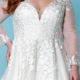 Sydney's Bridal by Sydney's Closet a line bridal gown with vneckline and illusion long sleeves center back zipper available in ivory SC5267