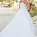 SC5281 Sydney's Bridal by Sydney's Closet Aline silhouette with scoop neckline and 1 inch straps dress features piped waistband and center back zipper available in ivory