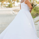 SC5281 Sydney's Bridal by Sydney's Closet Aline silhouette with scoop neckline and 1 inch straps dress features piped waistband and center back zipper available in ivory
