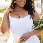SC5281 Sydney's Bridal by Sydney's Closet Aline silhouette with scoop neckline and 1 inch straps dress features piped waistband and center back zipper available in ivory