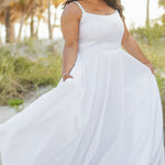 SC5281 Sydney's Bridal by Sydney's Closet Aline silhouette with scoop neckline and 1 inch straps dress features piped waistband and center back zipper available in ivory