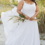SC5281 Sydney's Bridal by Sydney's Closet Aline silhouette with scoop neckline and 1 inch straps dress features piped waistband and center back zipper available in ivory