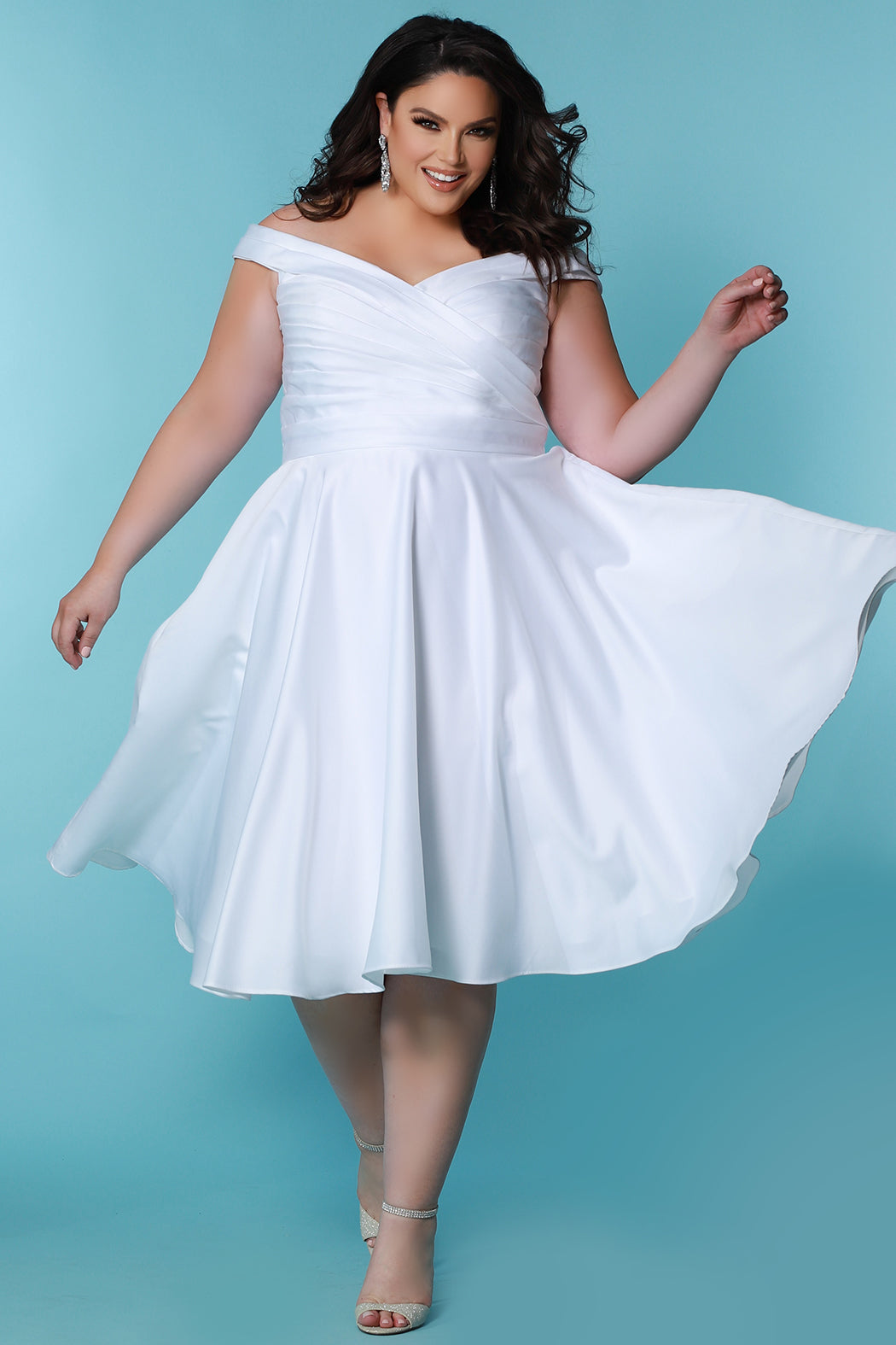 White tea length 2025 dress plus size