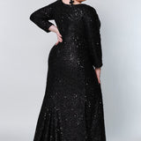 Sydney's Prom by Sydney's Closet fitted silhouette with scoop neckline long sleeves with zipper back and sequin fabric available in pearlescent, ruby, onyx and sapphire SC7320