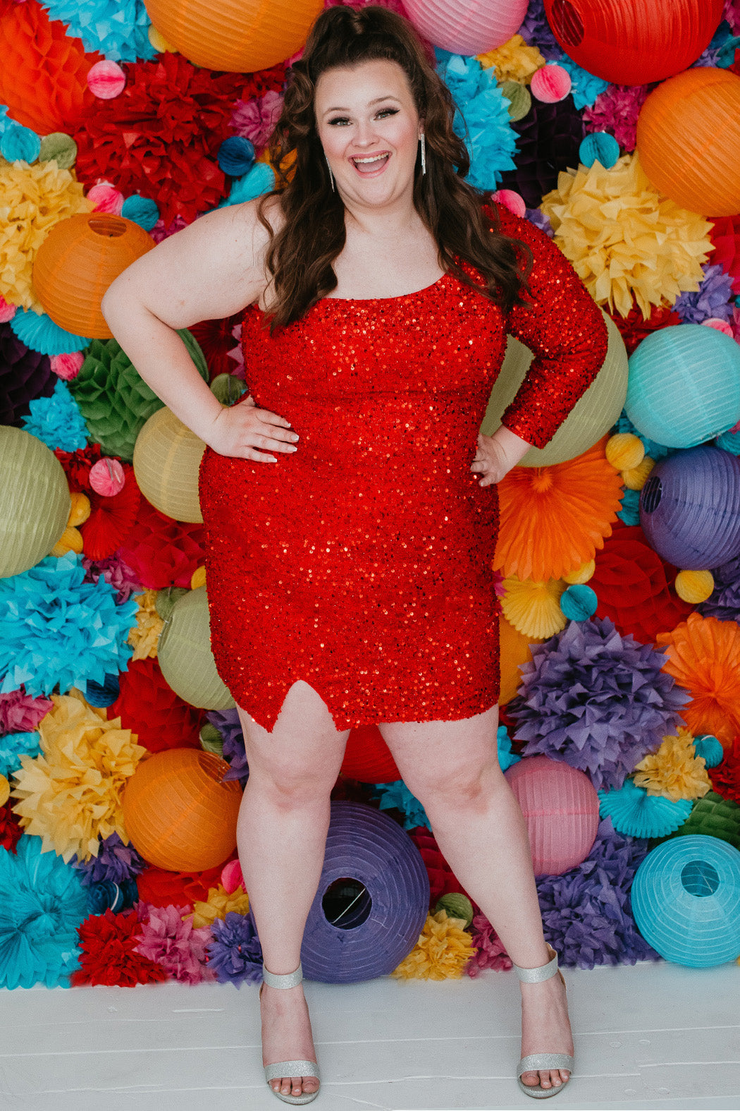 Plus Size Ruby Red One Shoulder Sequin Cocktail Dress - SC8112 Sydney's Closet Plus Size Ruby Red One Shoulder Sequin Cocktail Dress - SC8112 Sydney's Closet