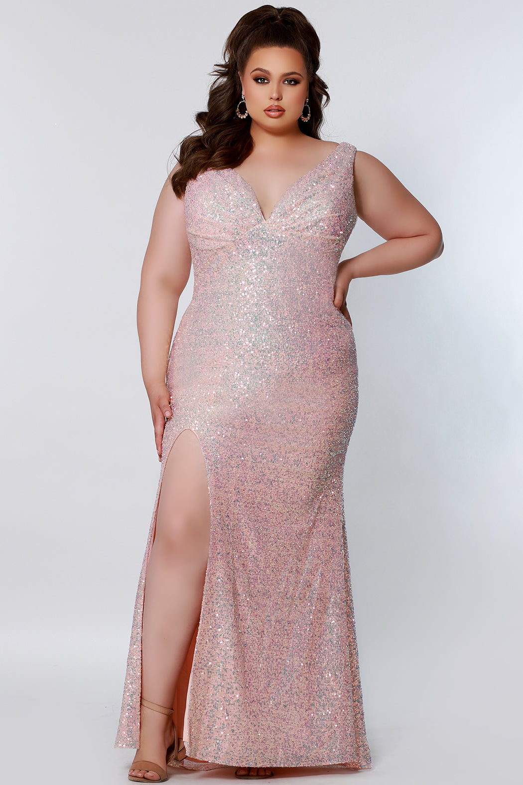 Multi-Dimensional Sequin Empire Waist Dress w/ High Slit – Sydney's Closet