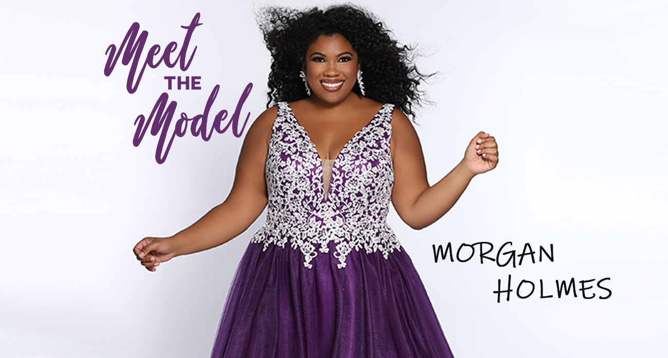 Meet the Plus Size Model Morgan Holmes wearing SC7291 from Sydney's Closet plus size prom, evening and pageant designer