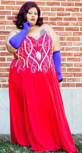 Plus Size red prom dress added purple gloves for jessica rabbit halloween costume
