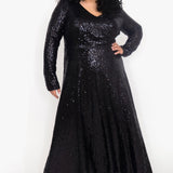 Uptown Long Sleeve Black Sequin Maxi Dress