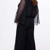 Celebration's by Sydney's Closet style CE2608 in black. 

Scoop neckline, long cape sleeve chiffon jumpsuit. Wide leg pants, blouson bodice and natural waistline. High scoop back with center back zipper. 