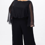 Celebration's by Sydney's Closet style CE2608 in black. 

Scoop neckline, long cape sleeve chiffon jumpsuit. Wide leg pants, blouson bodice and natural waistline. High scoop back with center back zipper. 