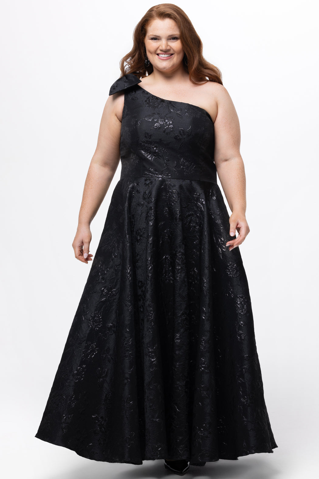 plus size black maxi dresses Celebrations by Sydney's Closet Women's One Shoulder Brocade Formal Dress with Bow Women Dresses ,Womens Retro breathable short sleeves live:12-5-25 Color:RoseGold (MistyRose)