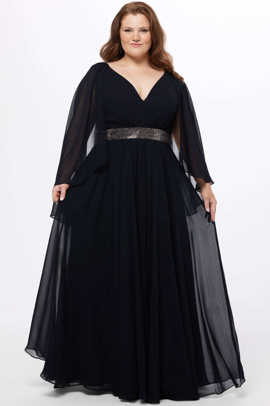 Plus-Size Black A-line Maxi Long Sleeves