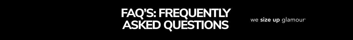 Banner text reading "FAQ's: Frequently Asked Questions" with Sydney's Closet tagline, "we size up glamour" on black background.