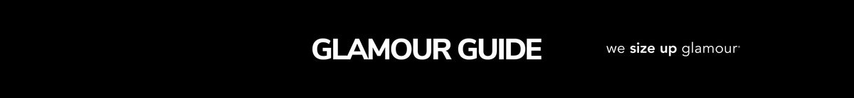 Banner text reading "Glamour Guide" with Sydney's Closet tagline, "we size up glamour" on black background.