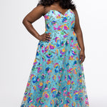 Plus Size Formal Pageant Dress JK2508 in aqua blue, onyx black or bubblegum pink. A-line sequin formal dress with pockets by Johnathan Kayne for Sydney's Closet