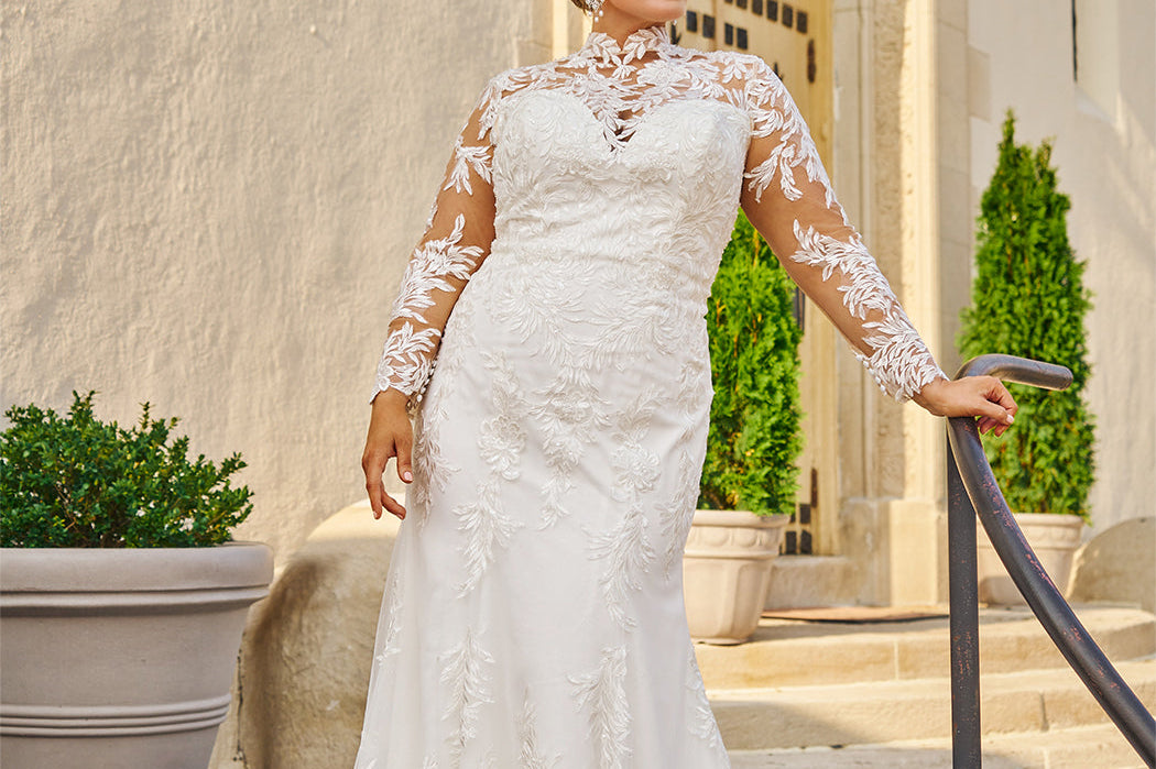Plus Size High Neck Lace Fitted Wedding Dress Michelle Bridal