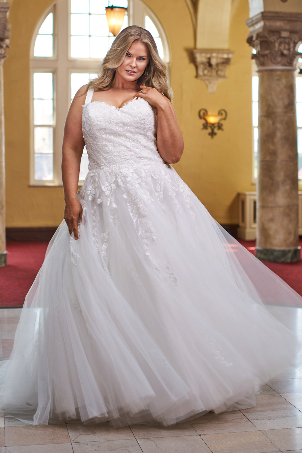 Plus Size Drop Waist Lace Wedding Dress - Michelle Bridal MB2425 – Sydney's  Closet, image size:1050x1575