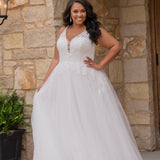 Michelle Bridal MB2617 shown in Ivory. 

Spaghetti straps, v-neckline, natural waistline. Floral appliques, soft bridal tulle, lightweight satin lining. Ballgown skirt with appliques detail. Long train, straight across back and center back zipper.  