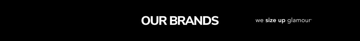 Banner text reading "Our Brands" with Sydney's Closet tagline, "we size up glamour" on black background.