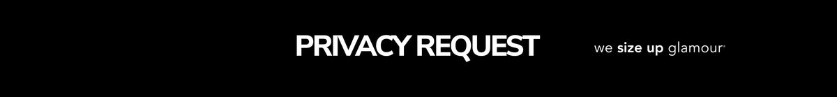 Banner text reading "Privacy Request" with Sydney's Closet tagline, "we size up glamour" on black background.